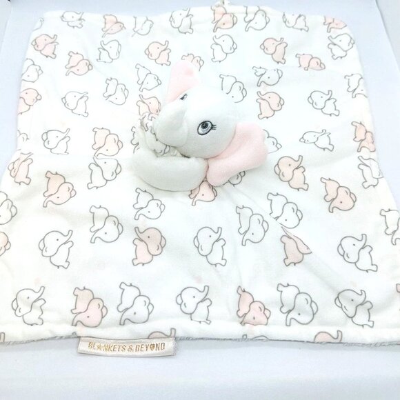 Blankets & Beyond Baby Elephant Security Blanket Lovey With Pink Ears 13"   U - Picture 4 of 6